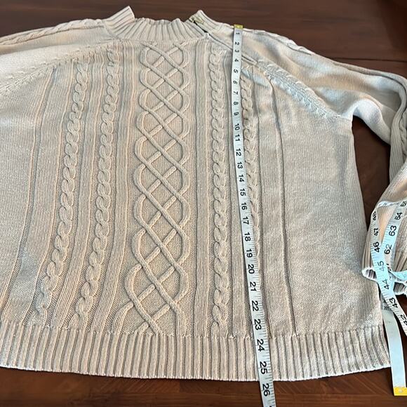 Studio Works Beige Cotton Knit Sweater Woman Size Large Diagonal Zipper - Picture 7 of 7
